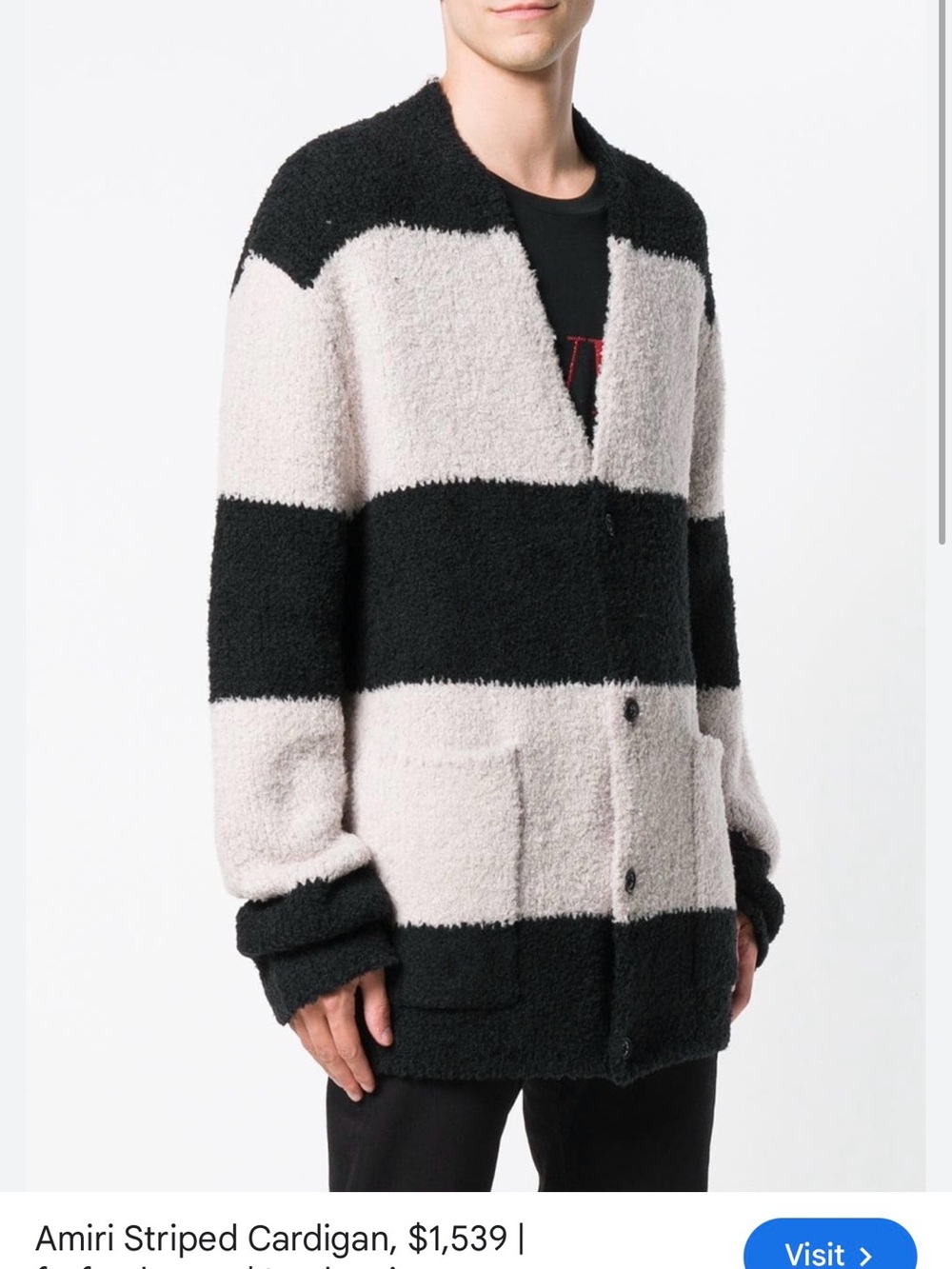AMIRI Black and Cream Wool Striped Men's Cardigan